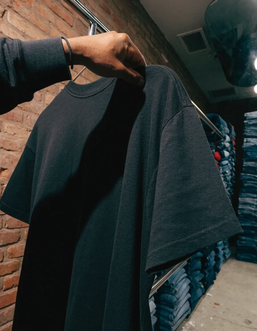 Remera Oversize Marmot Negra apoyada sobre una cornisa de hormigón