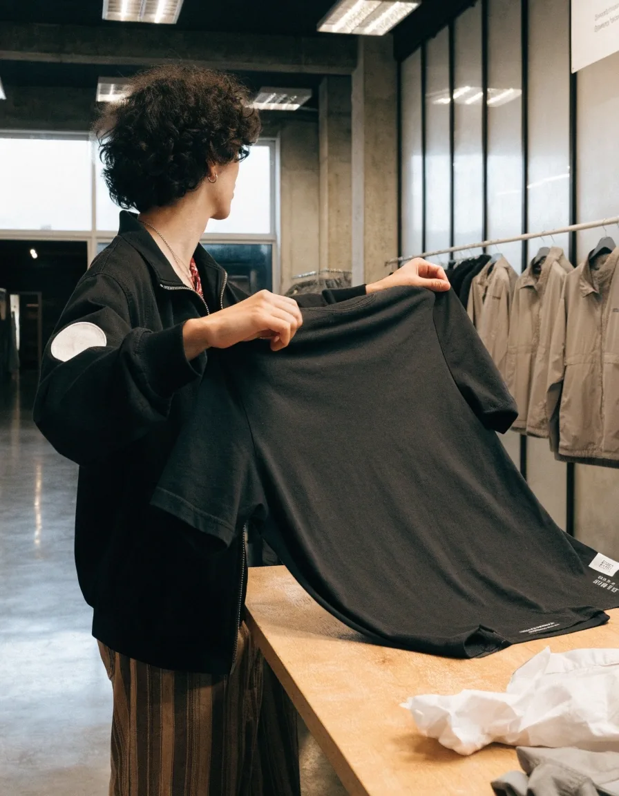 Remera Oversize Marmot Negra extendida sobre papel